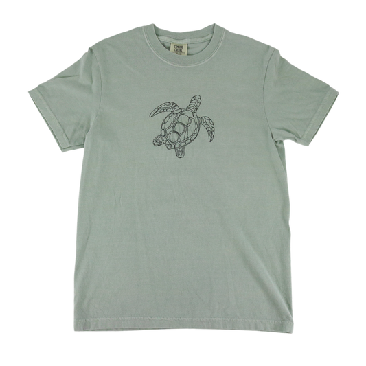 Sea Turtle Line Art Embroidered Tee