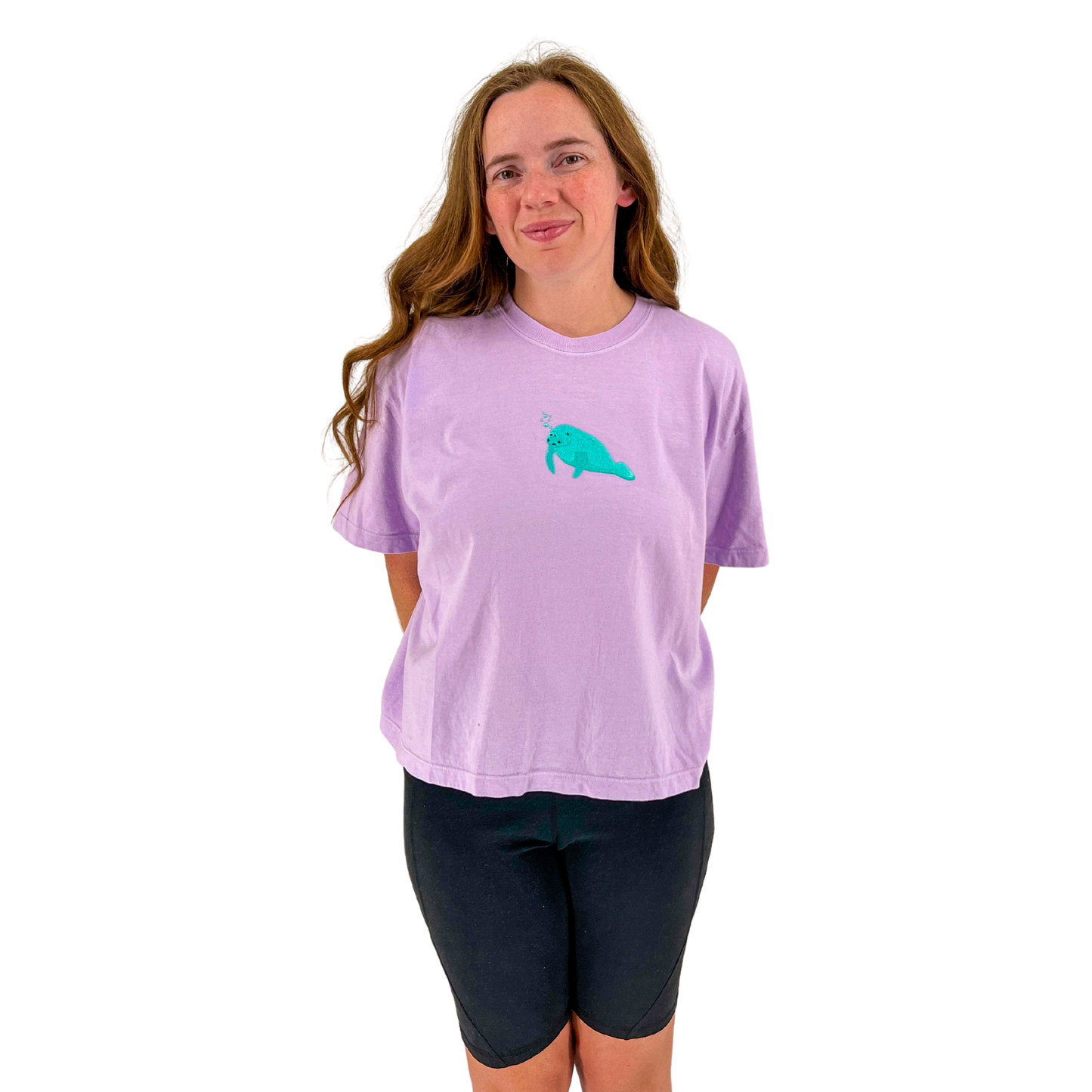 Purple Manatee Embroidered Boxy Tee